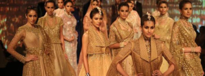 Models dressed in tarun Tahiliani couture at the India Bridal Fashion Week