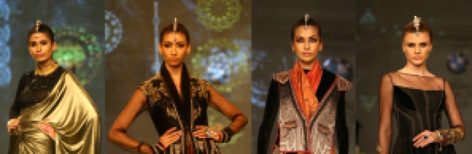 Models showcasing the Maanghawks, dressed in tarun Tahiliani couture